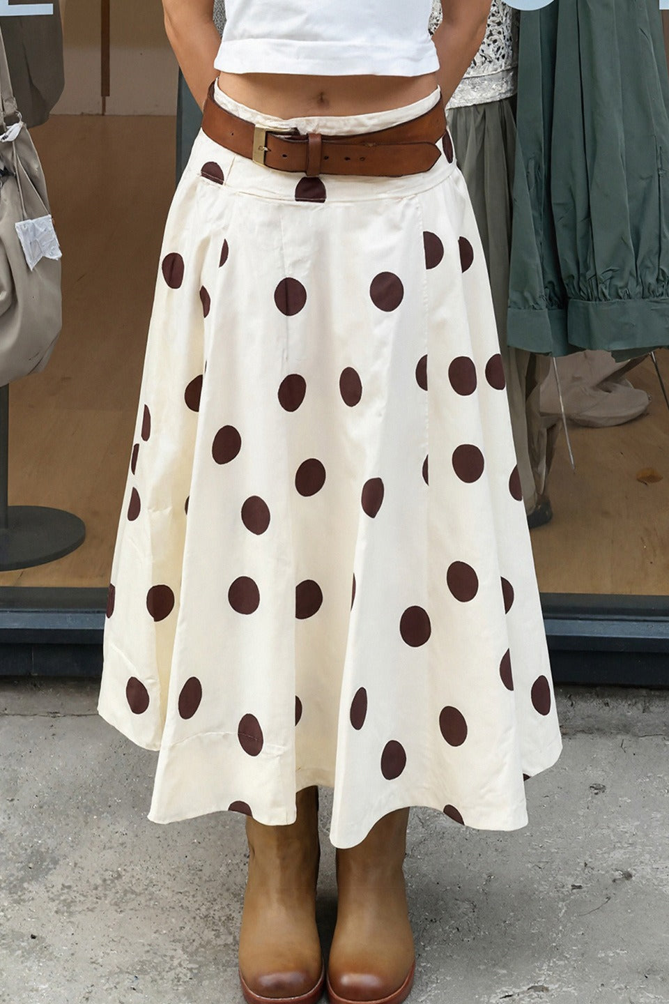 Vintage Polka Dot Flowy Long Skirt - Fashionpara