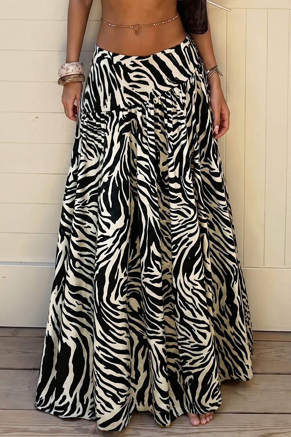 Zebra Print Loose A-Line Maxi Skirt