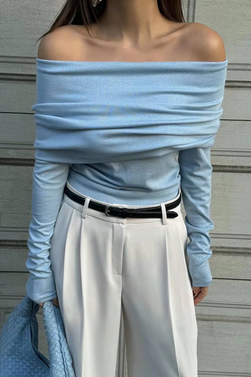 Off Shoulder Slim Knit Sweater