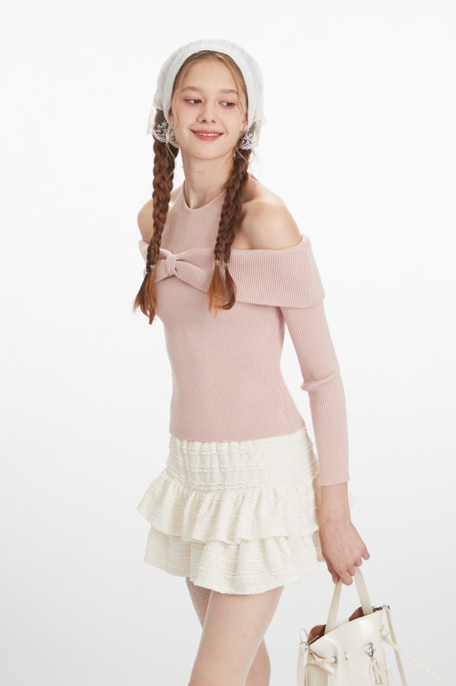 Chic Bateau Neck Cropped Knit Top