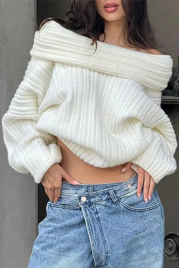 Lady Rin Casual Knitted Sweater with Unique Irregular Collar