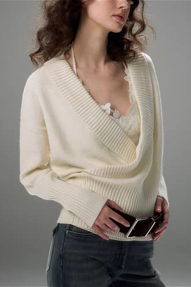 Minimalist Wrap Front Knit Blouse