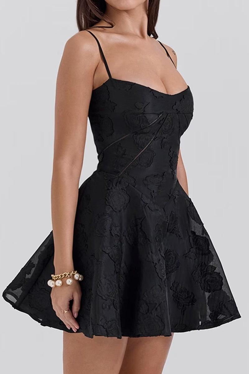 Floral Jacquard Sweetheart Fit-and-Flare Mini Dress