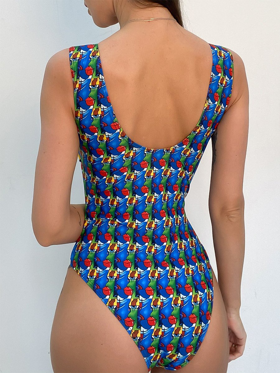 Abstract Printed One-piece Swimsuit - Fashionpara