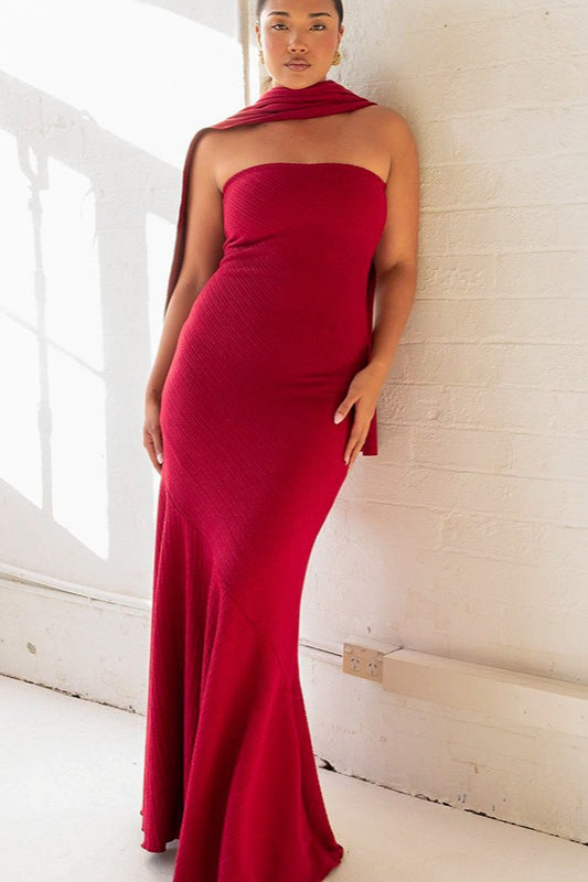 Strapless Scarf Detail Mermaid Maxi Gown