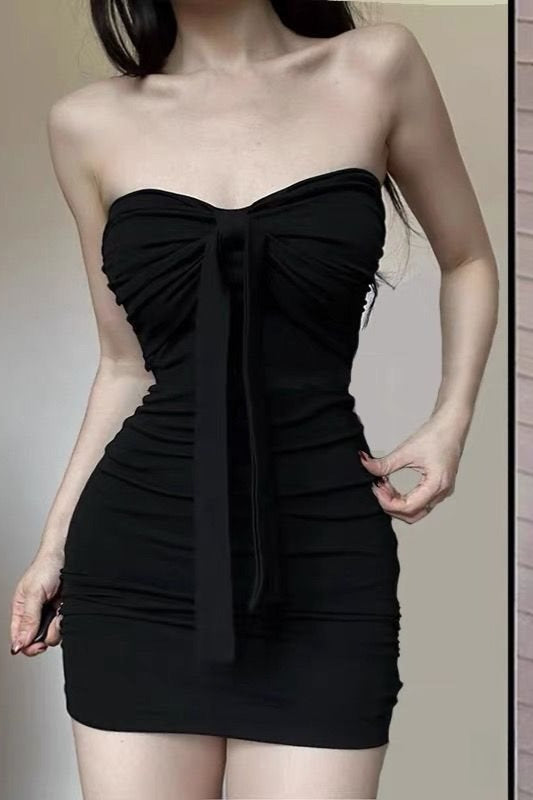 Strapless Ruched Bow-Front Bodycon Mini Dress