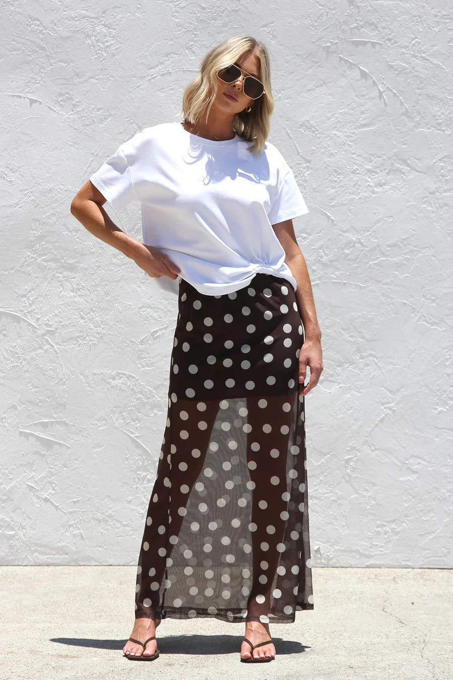 Polka Dot Sheer Casual Maxi Skirt