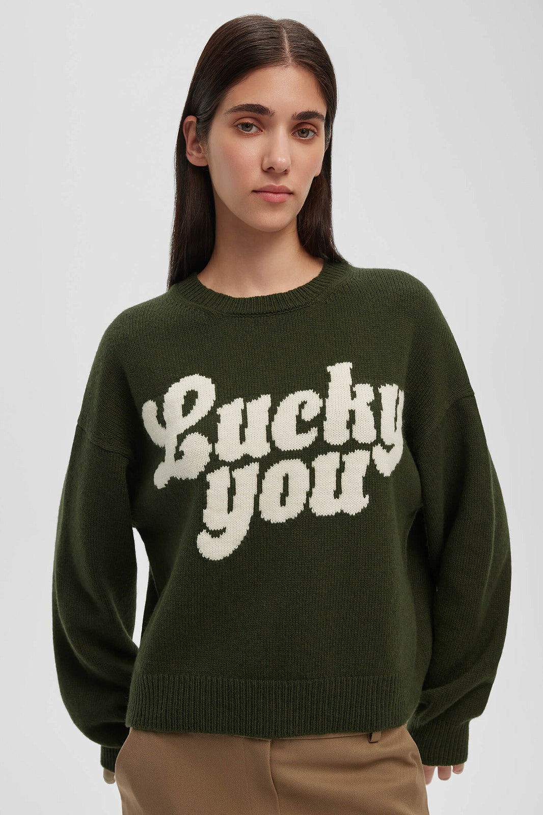 Printed Knit Round Neck Long Sleeve Blouse