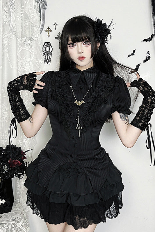 Dark Style Fitted Satin Stripe Blouse