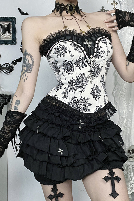 Vintage Print Gothic Bustier Corset