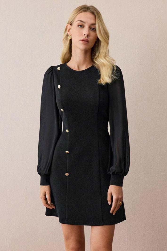 Crew Neck Button Mini Dress
