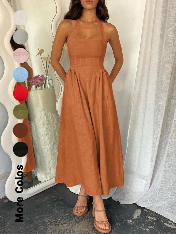 Halter Square Neck Pocket Fit and Flare Midi Dress 10
