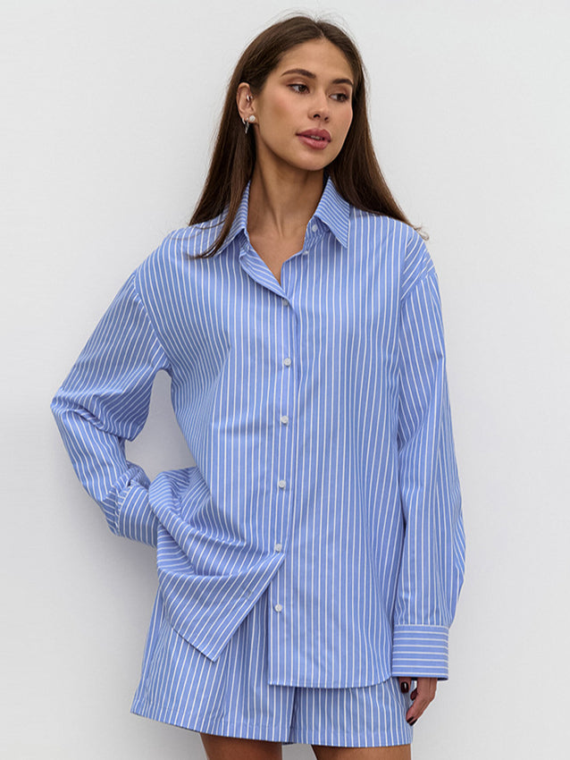 Chic Striped Cotton Casual Set  Blouse