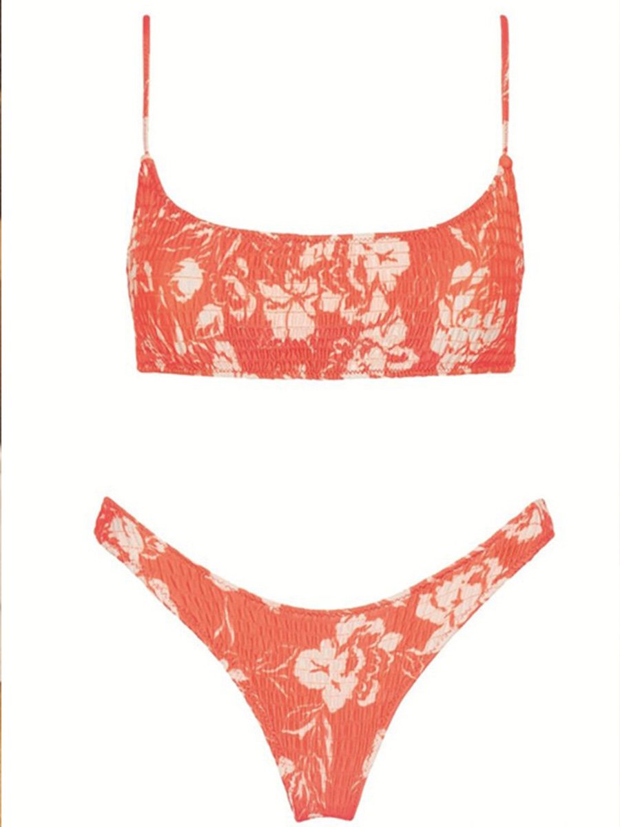 Floral Print Red Two Pieces Swimsuit - Fashionpara