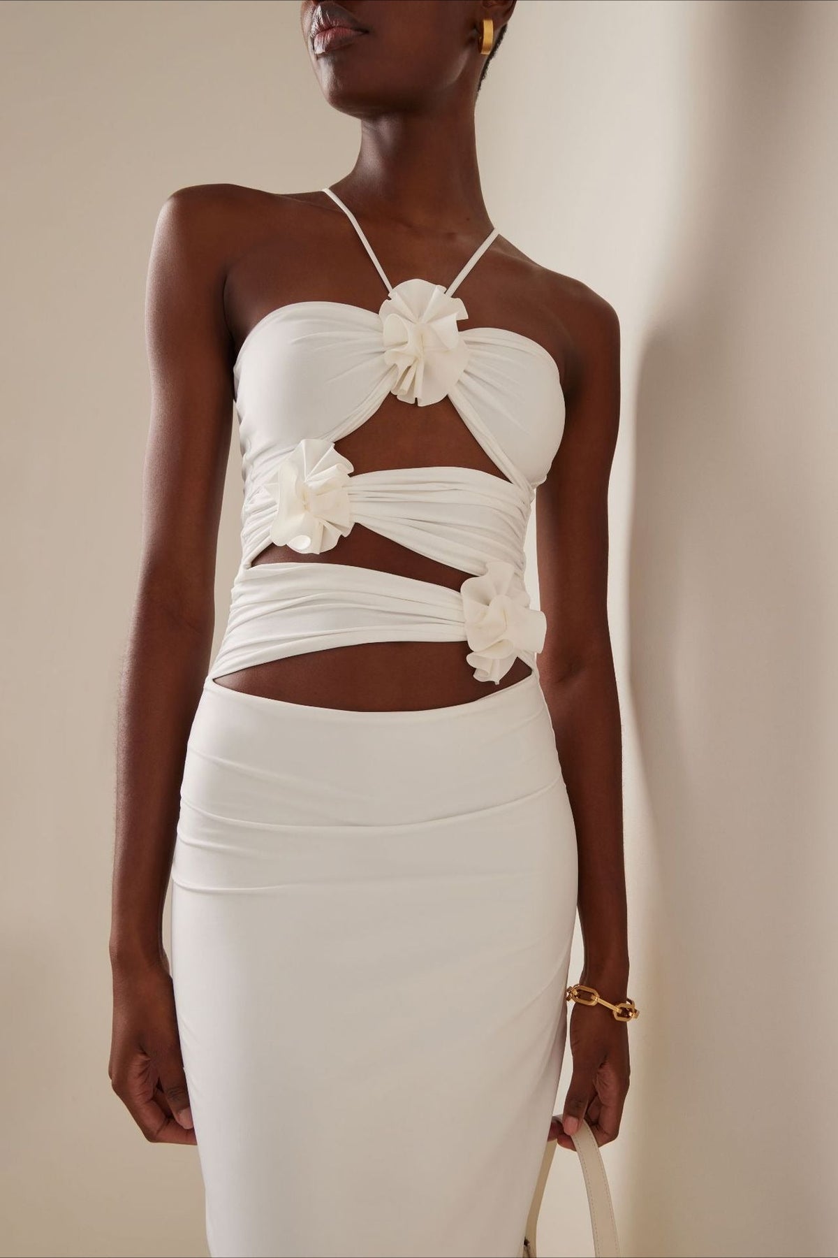 3D Floral Applique Halter Cutout Bodycon Dress