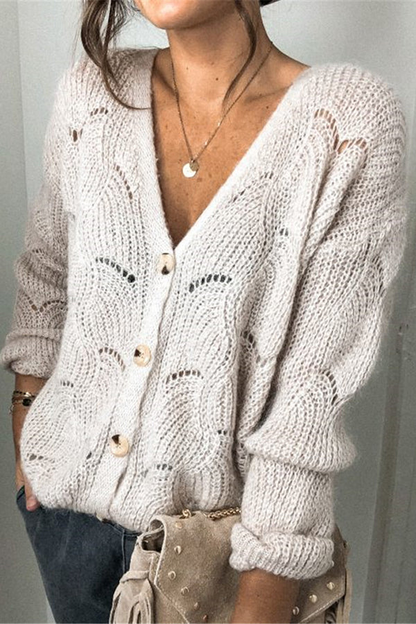 Chic V-neck Long Sleeve Knitted Cardigan for Stylish Comfort