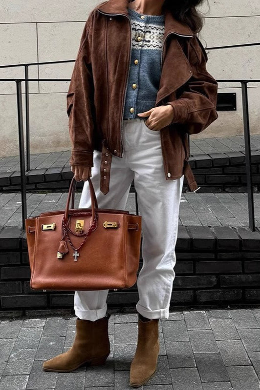 Chic Vintage Loose Fit Brown Coat for Effortless Style
