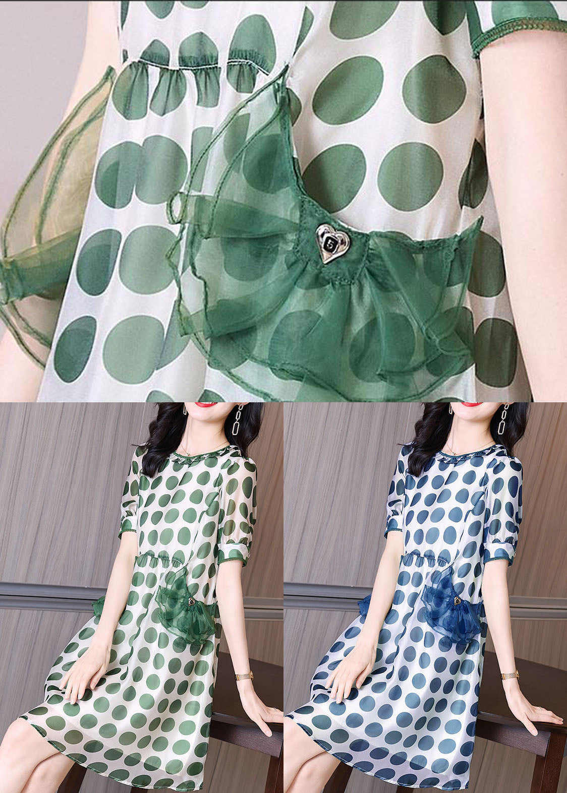 Polka Dot Ruffle Collar Short Puff Sleeve A-Line Mini Dress - View 5