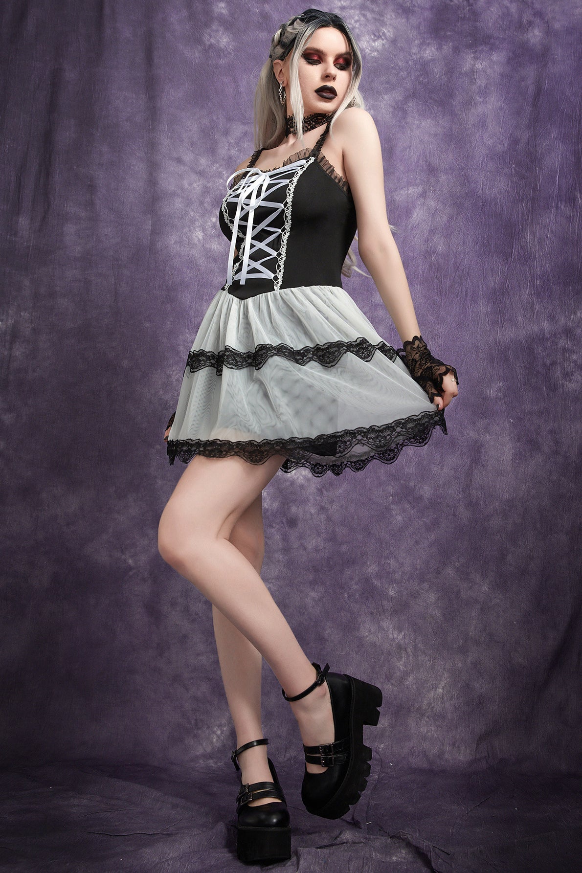 White Lace Gothic Dress