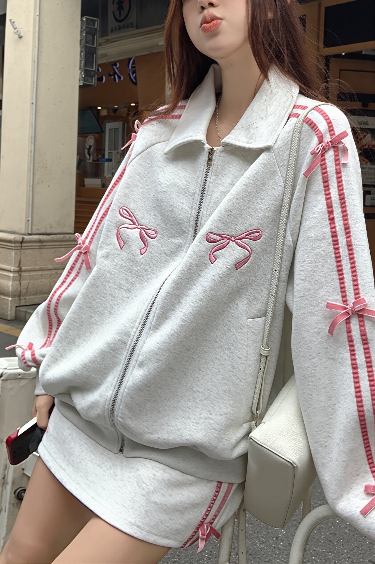 Bow Splice Sweatshirt Zip-Up Jacket