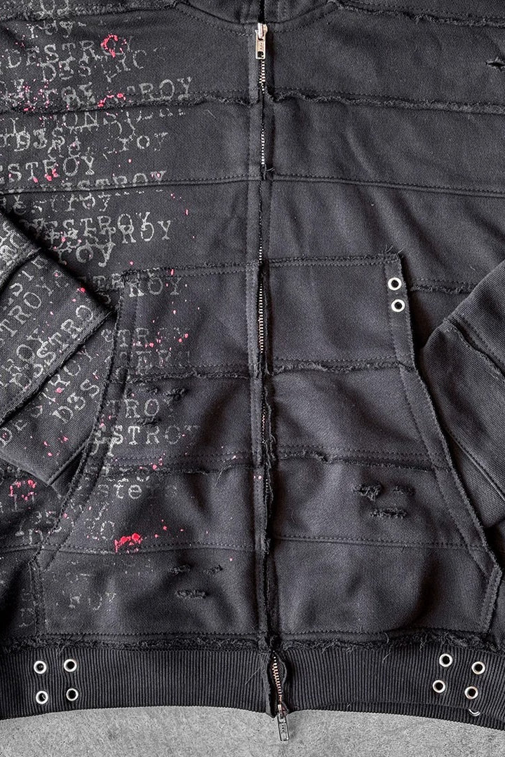 Layered Graphic Zip-Up Hoodie
