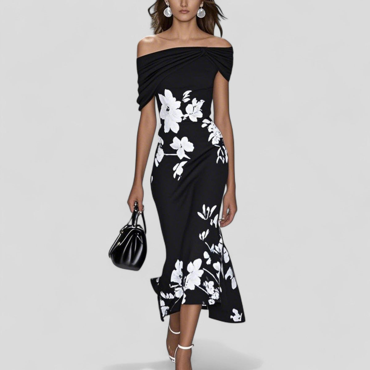 Off Shoulder Floral Mermaid Midi Dress 3