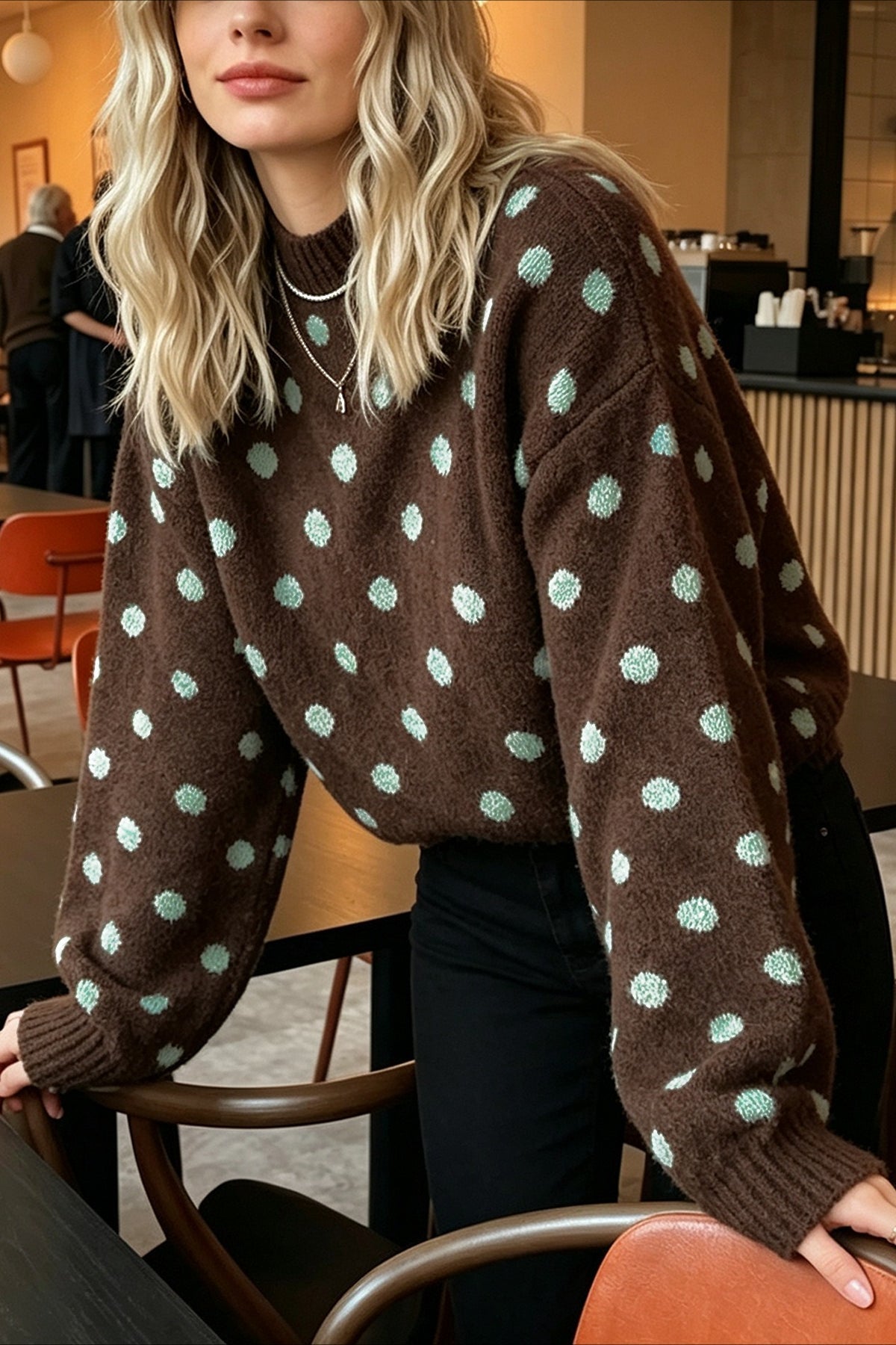 Contrast Polka Dot Crew Neck Knit Sweater 4