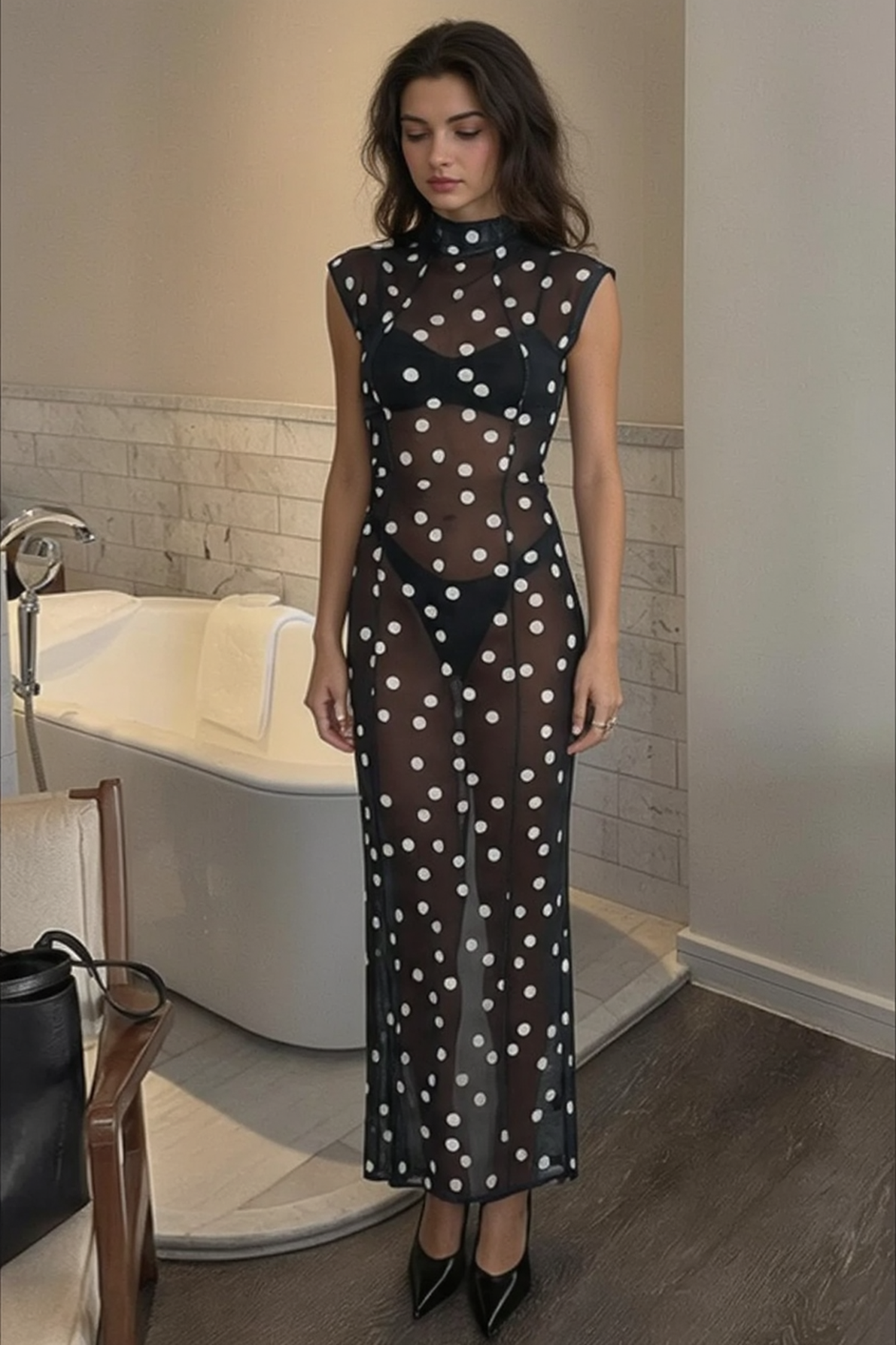 Polka Dot Silk Tie Waist Sleeveless Party Dress