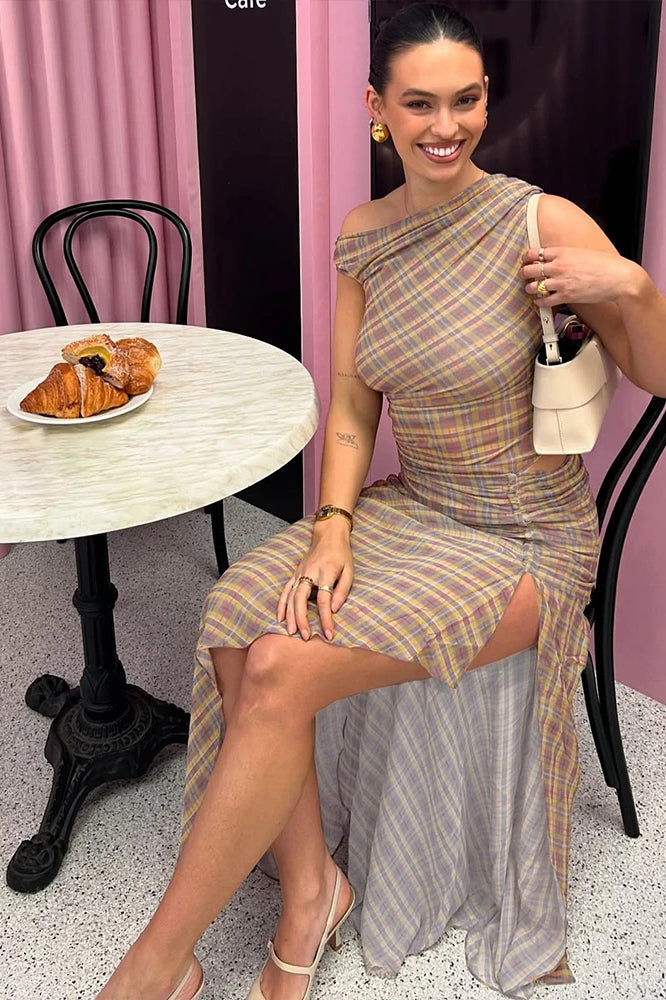 Plaid See Through Maxi Dress