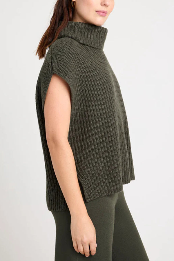 Luxe Knit Turtle Neck Cap Sleeve Sweater for Effortless Style