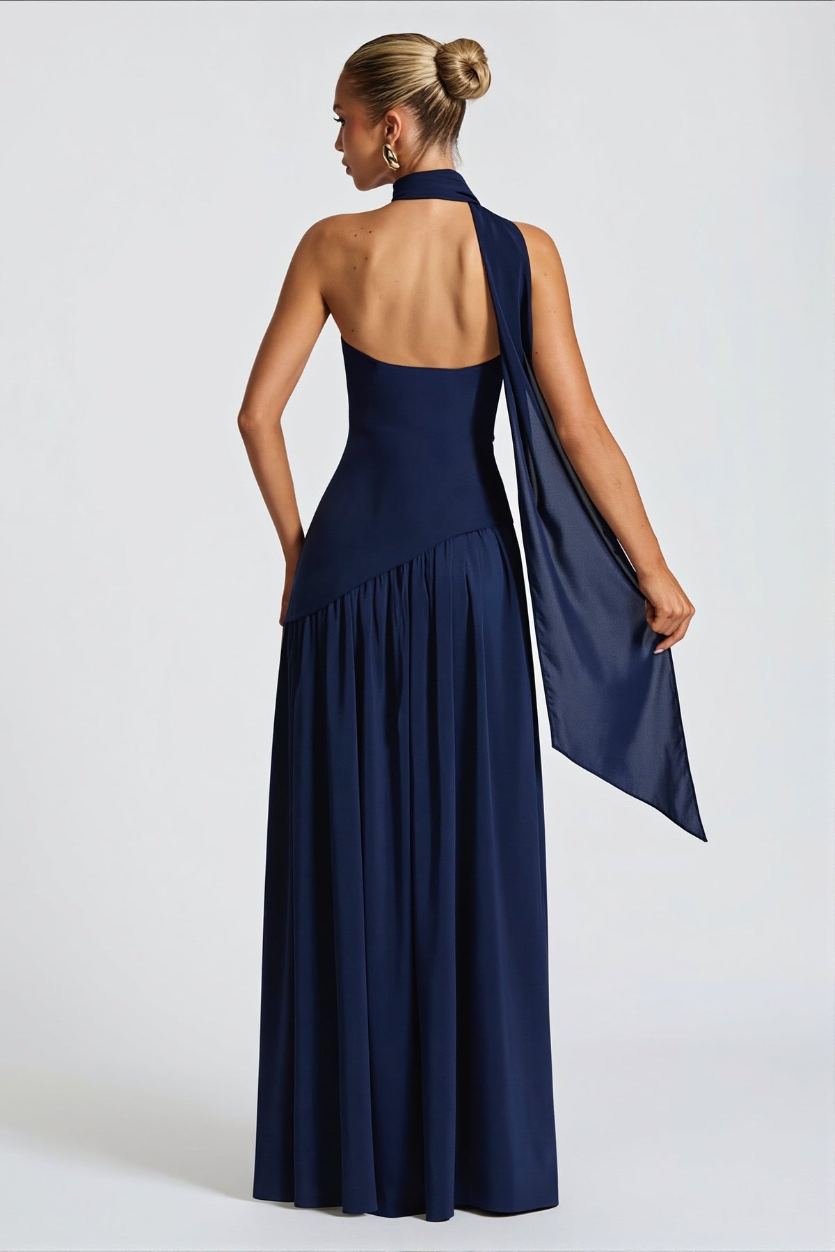 Strapless Scarf Detail Slit Maxi Dress 3