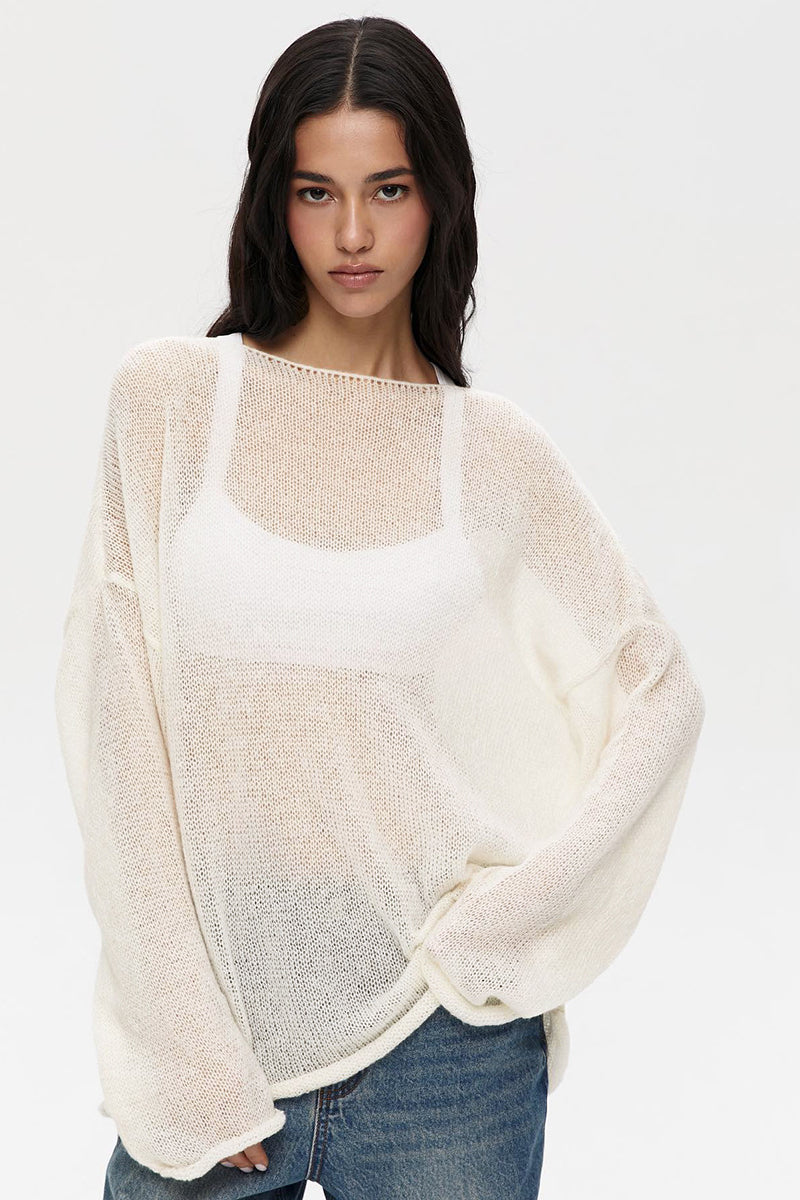 Elegant Hollow Out Bell Sleeve Knit Sweater for Women