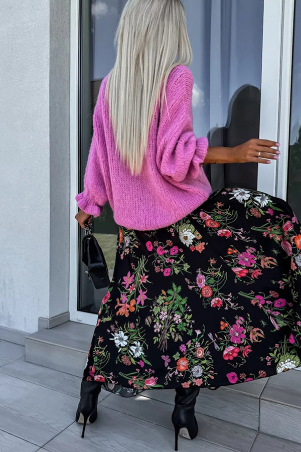 Solid Color Ruffled Long Sleeve Knitted Sweater for Women