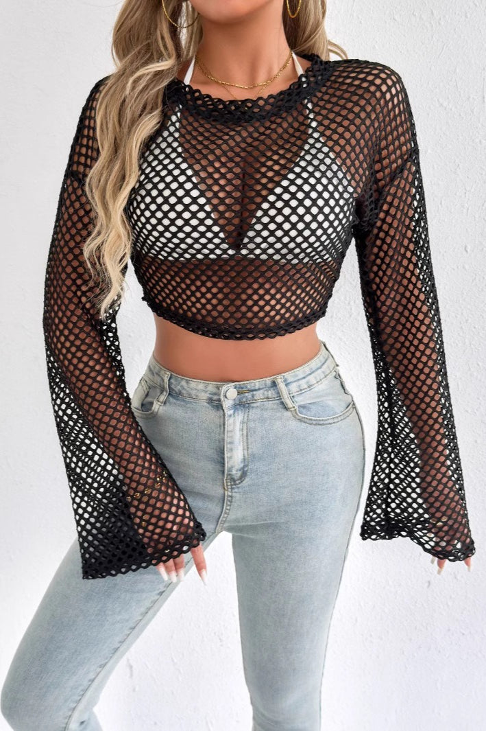 Crochet Bell Sleeve Crop Sweater