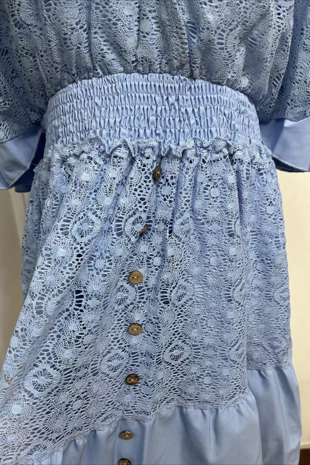 Lace V-Neck Flutter Sleeve Tiered Ruffle Mini Dress 13