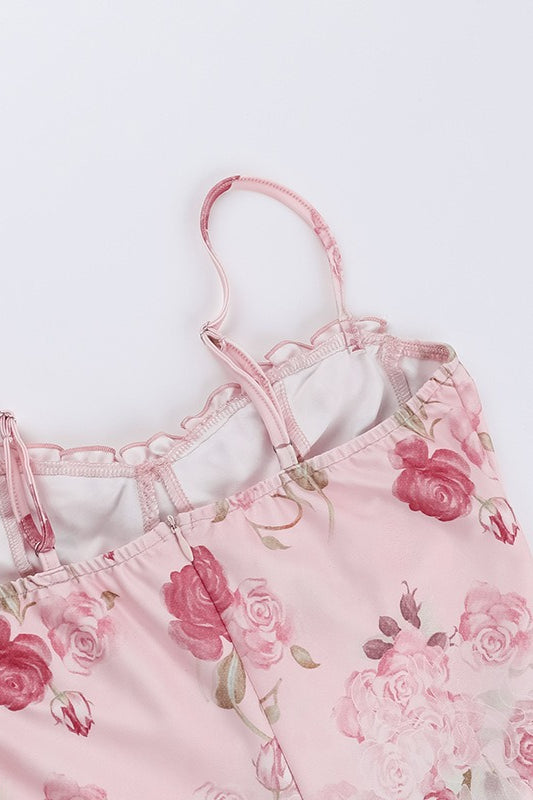 Floral Print Strapless Tie-Front Corset Mini Dress