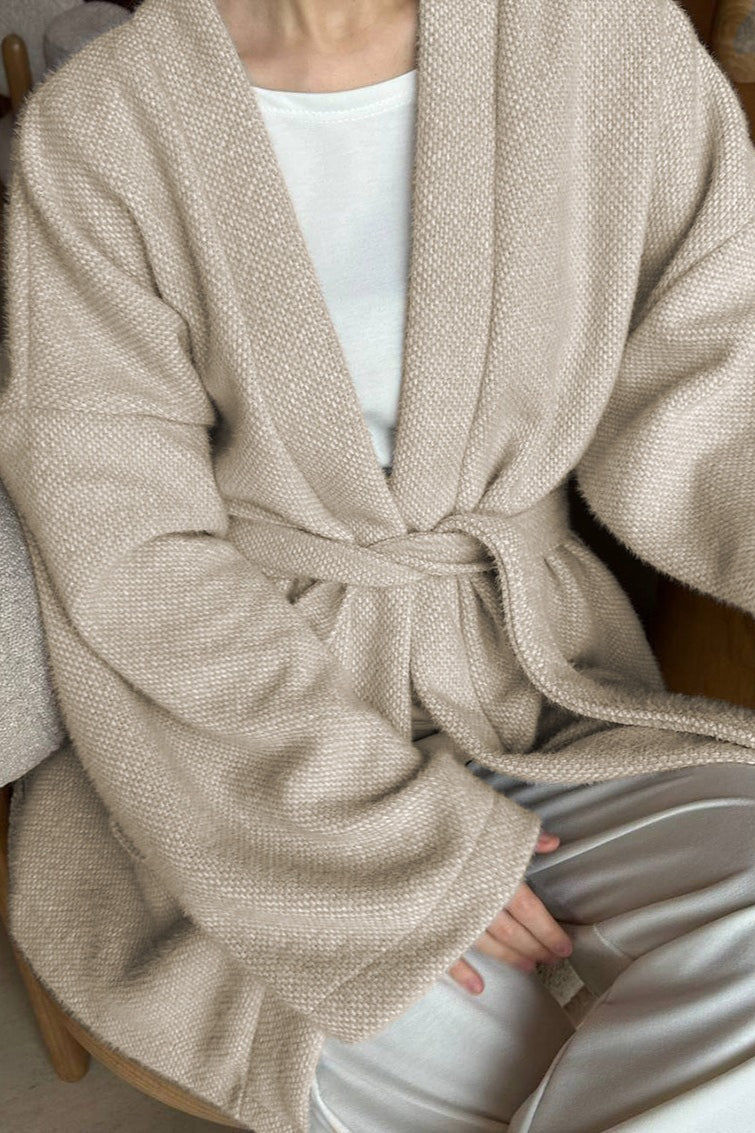 Elegant Wool Blend Midi Coat with Tie-Waist Detail