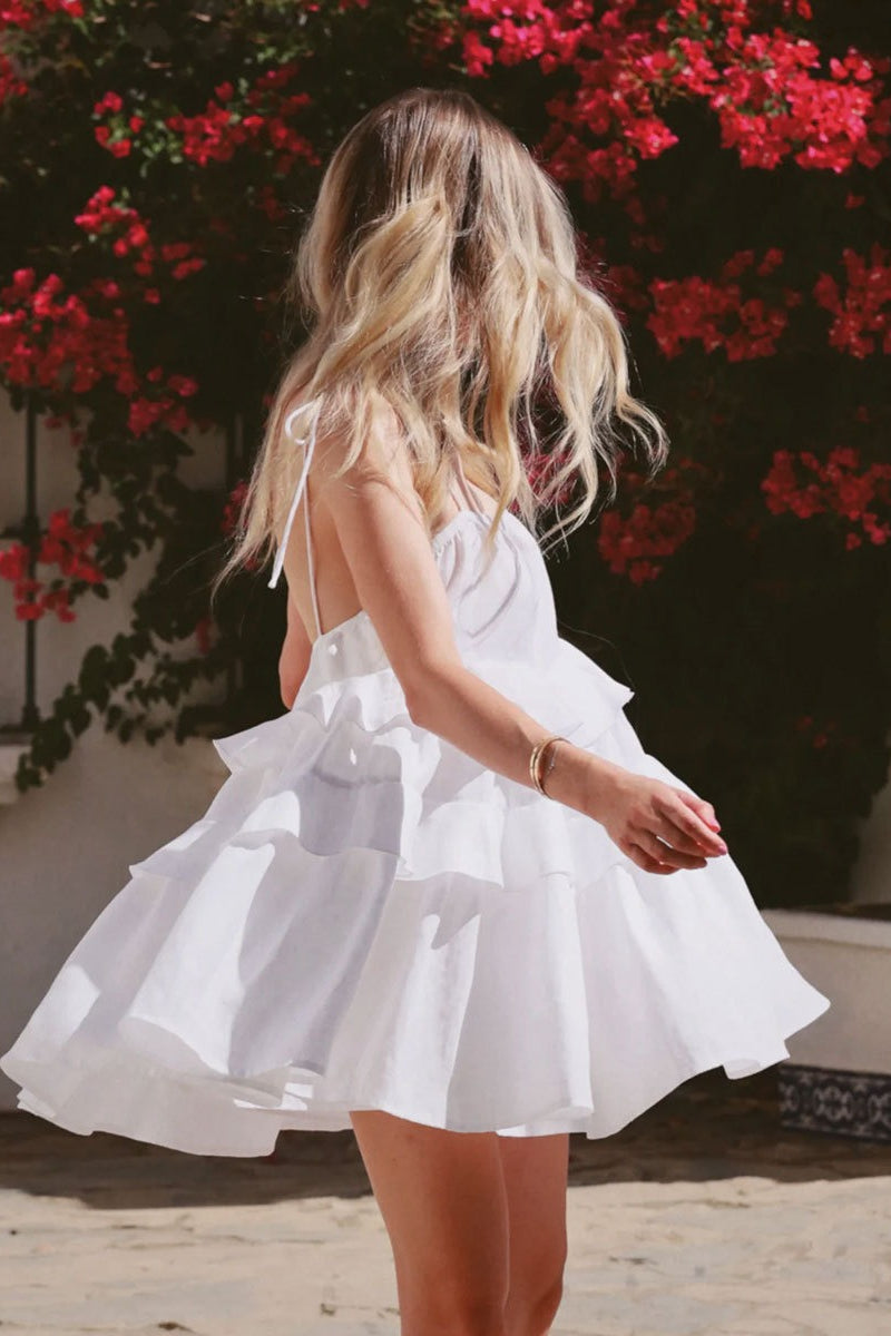Cotton Tiered Strappy Babydoll Mini Dress