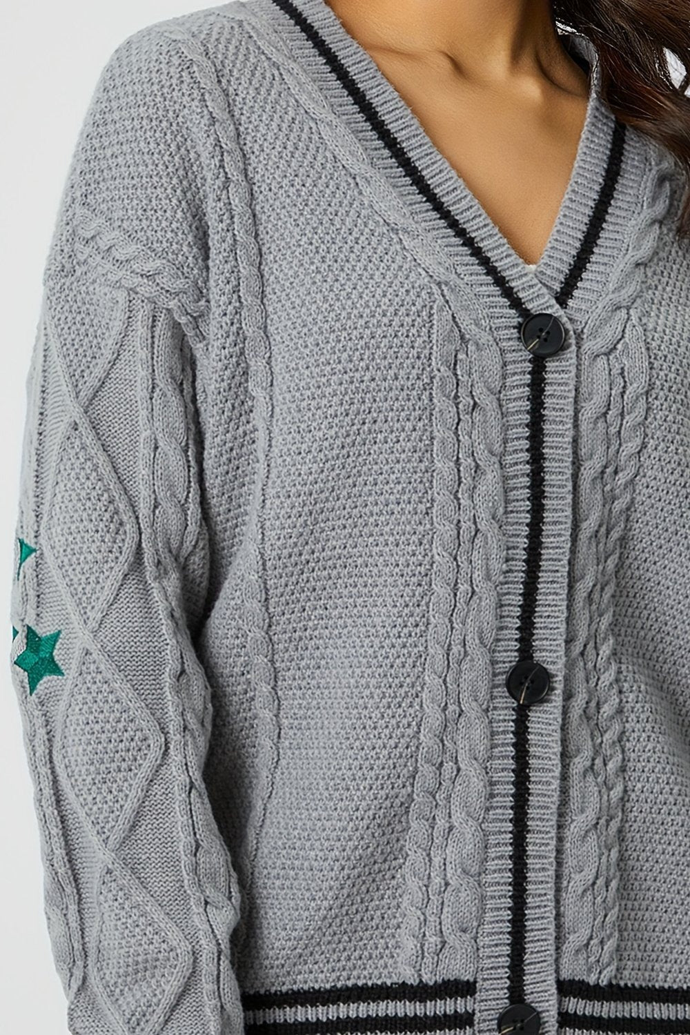 V Neck Star Motif Cable Knit Cardigan 6