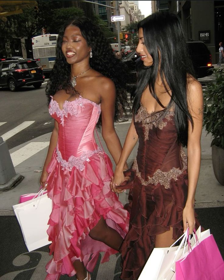 Vintage Hot Pink Lace Chiffon Ruffles Evening Dress Strapless Prom Dress - Fashionpara