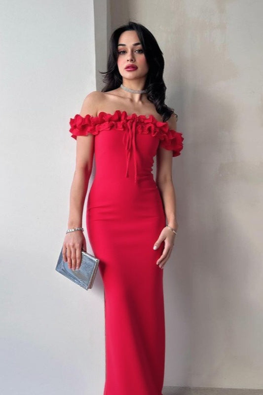 Ruffle Off-Shoulder Bodycon Mermaid Maxi Dress