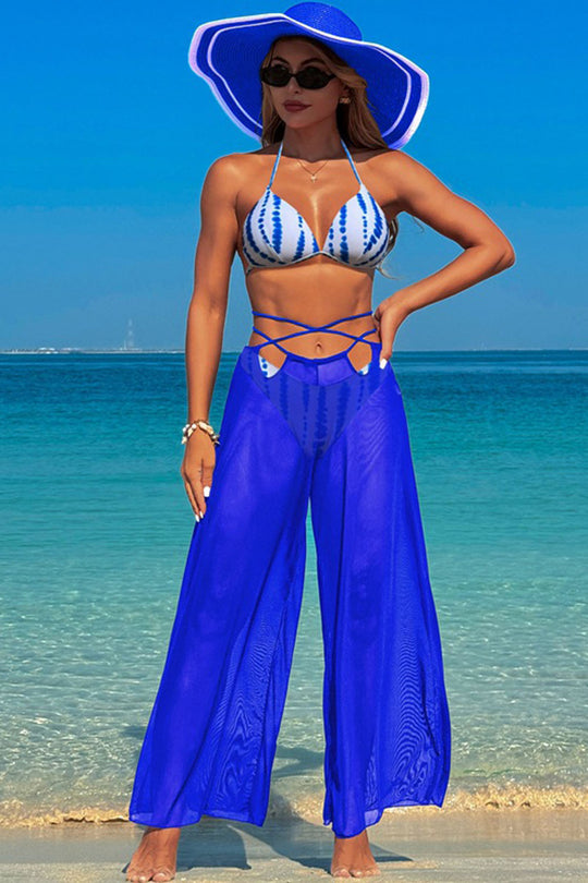 Multicolor printed suspender swimsuit three-piece swimsuit - Fashionpara