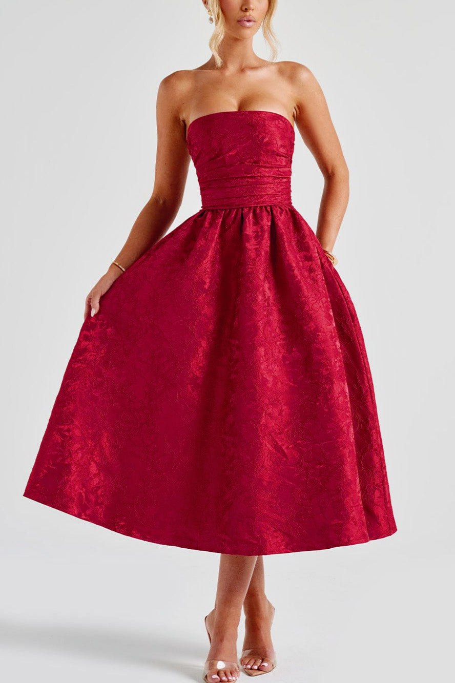 Jacquard Lace-Up Back Party Dress - Fashionpara