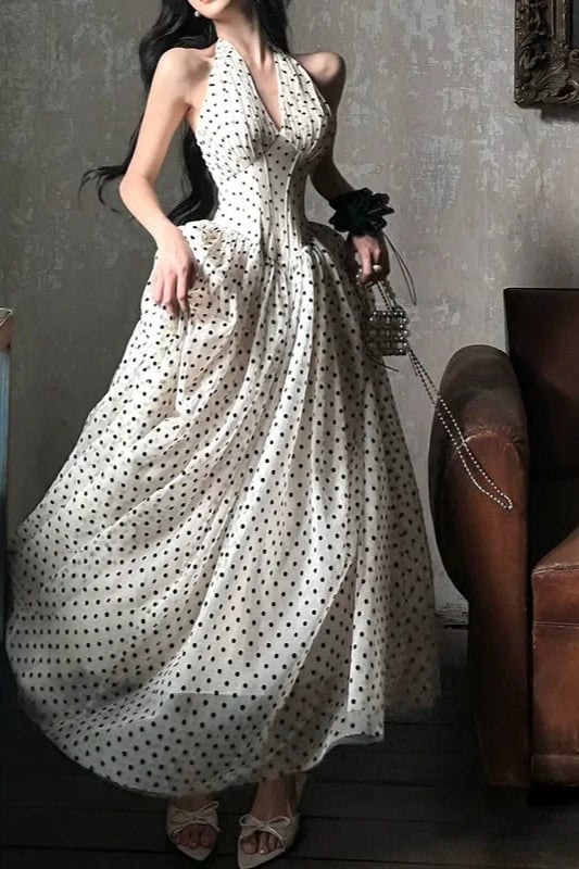 V-Neck Polka Dot Maxi Dress