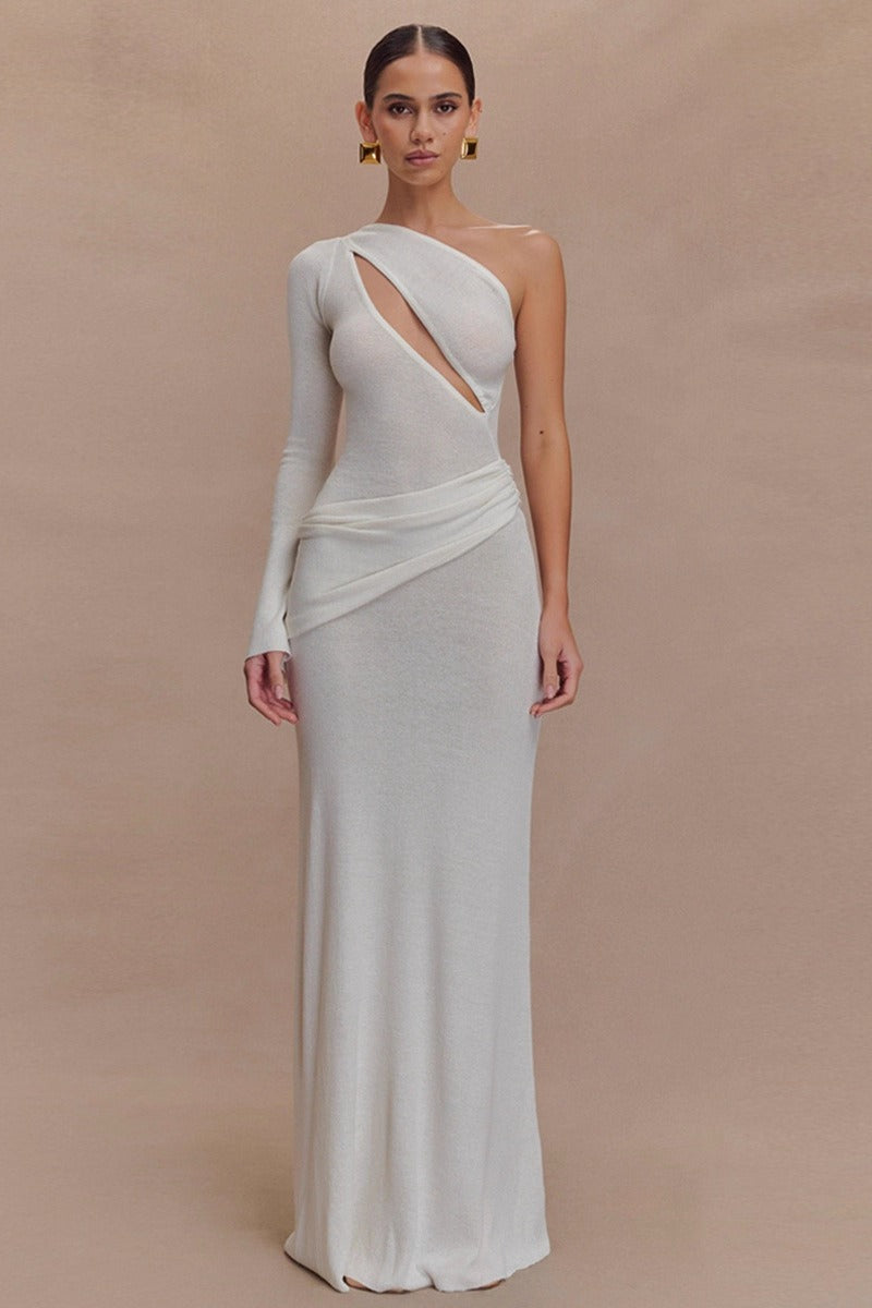 Knit One Shoulder Cut-Out Bodycon Maxi Dress