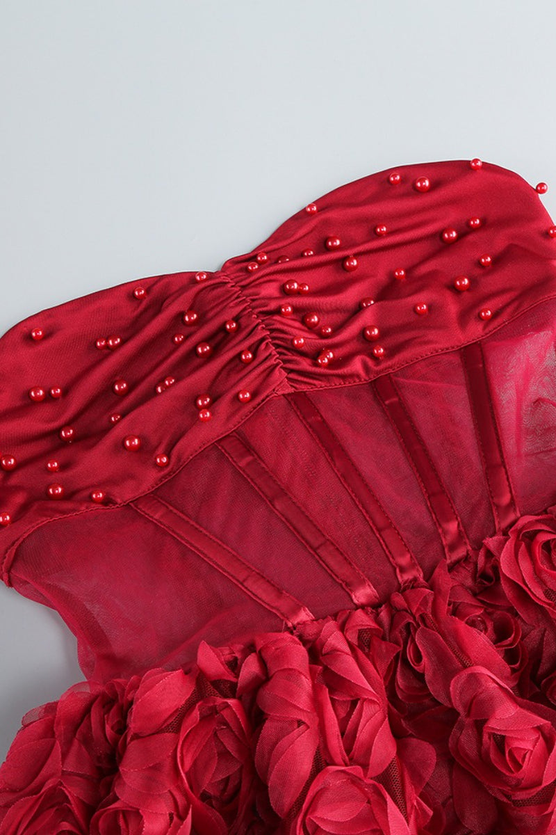 Strapless Sweetheart Corset Rosette Mini Dress