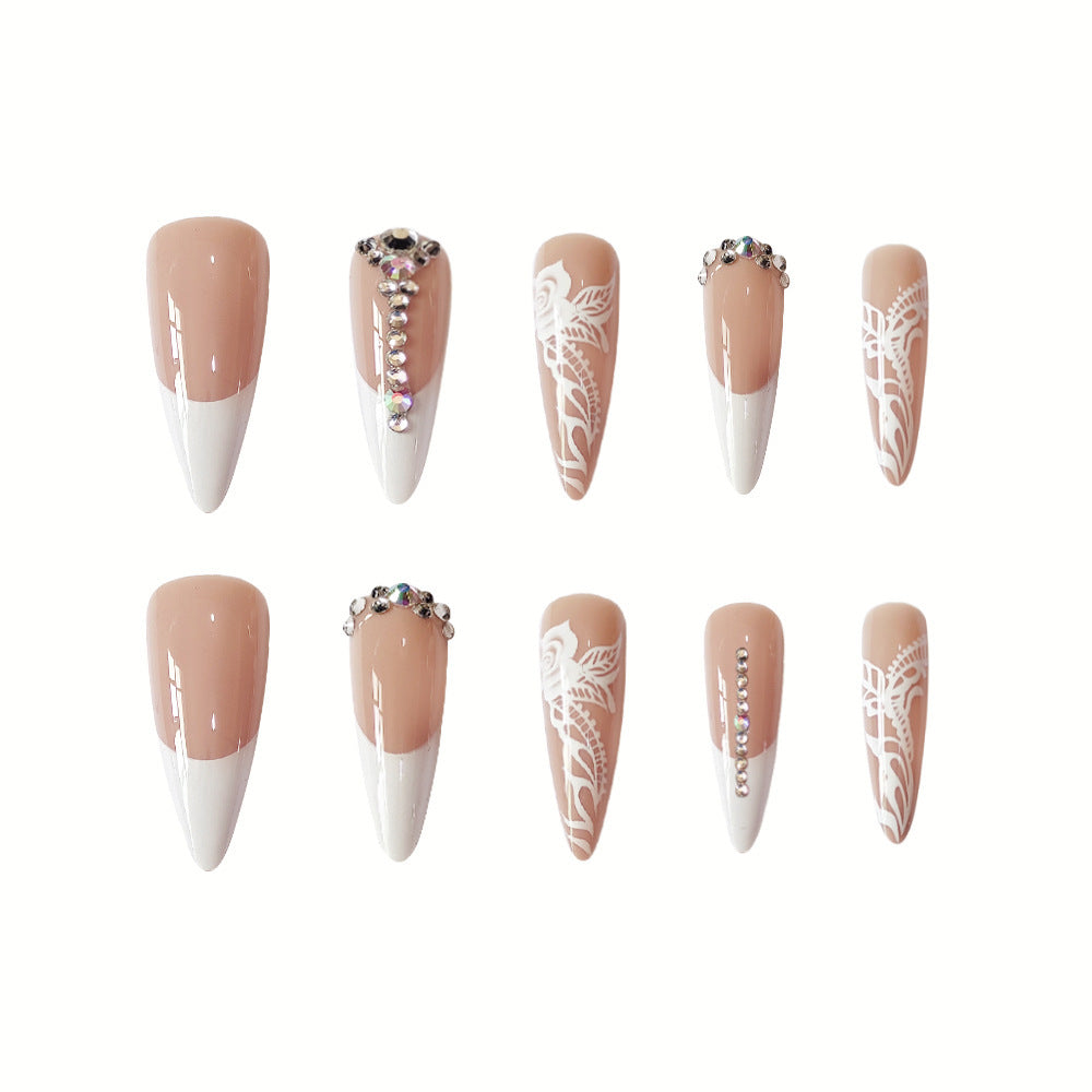 24pcs Long Stiletto Floral Fake Nail & 1sheet Tape