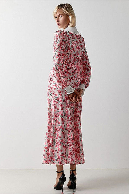 Floral Print Collared Long Sleeve Maxi Dress 10