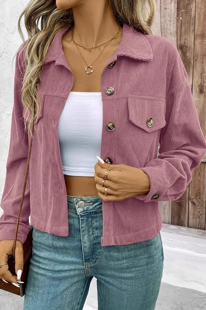 Corduroy Button-Front Shirt Jacket 3
