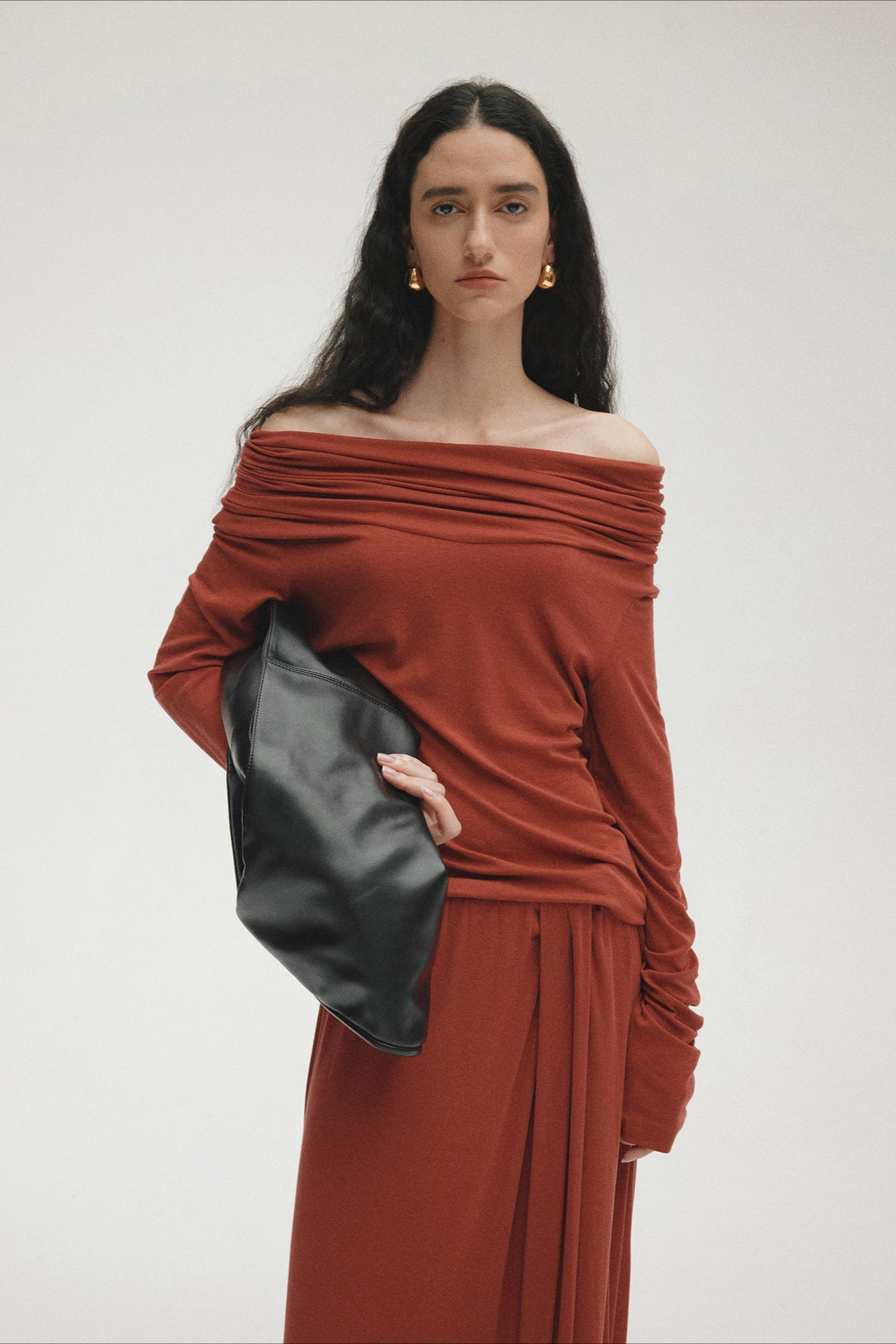 PrincessAce Tencel Off-Shoulder Fitted Knit Sweater